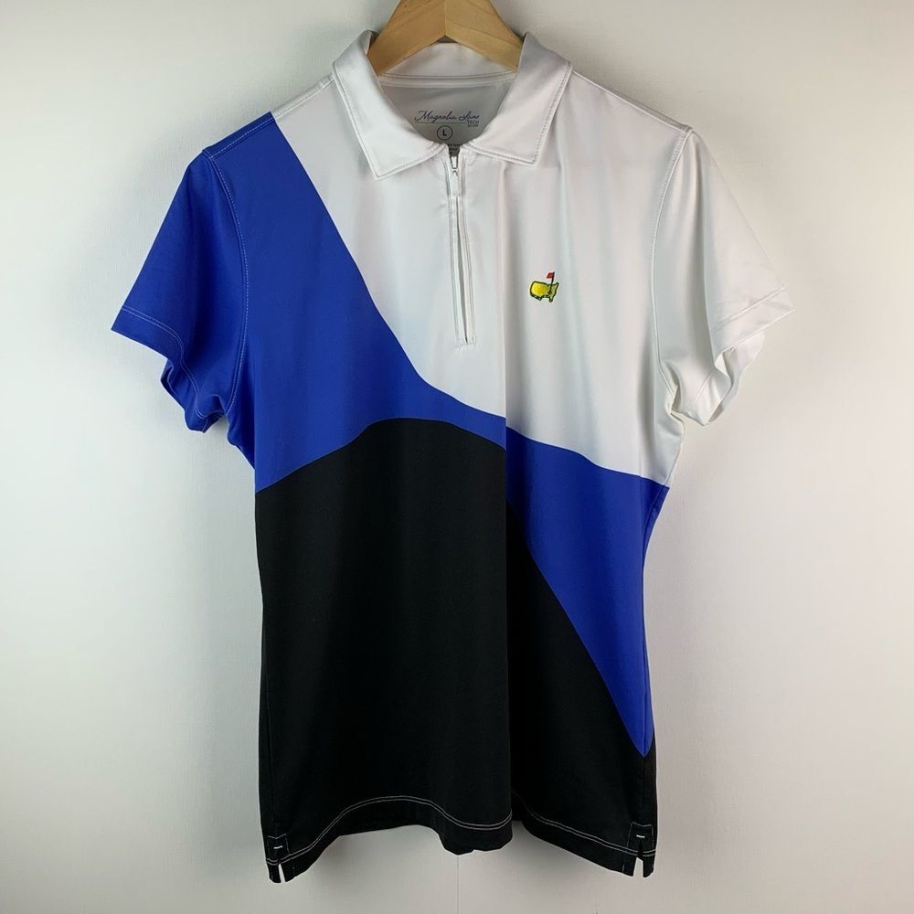 Magnolia Lane Masters Golf Shirt Womens L Short Sleeve 1/4 zip Color Block Top